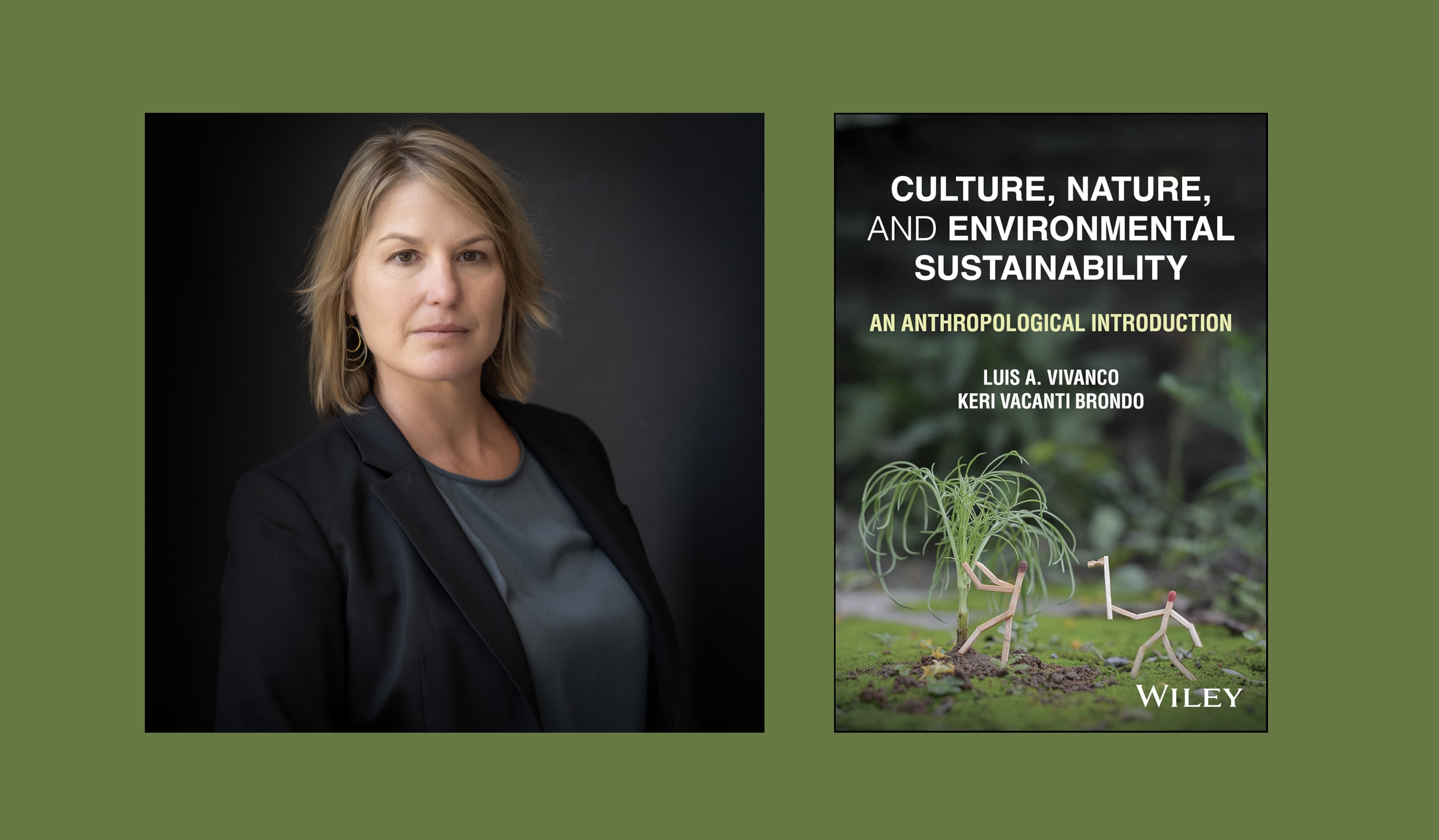 Headshot of Dr. Keri Brondo next to cover of new book